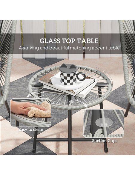 Outsunny 3 Pieces Rattan Bistro Set, Wicker Small Garden Table and Chairs Set with Cushions and Glass Top Coffee Table, Bistro G - pic 122247 | FastDaddyshop