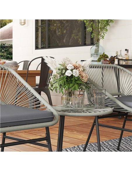 Outsunny 3 Pieces Rattan Bistro Set, Wicker Small Garden Table and Chairs Set with Cushions and Glass Top Coffee Table, Bistro G - pic 122248 | FastDaddyshop