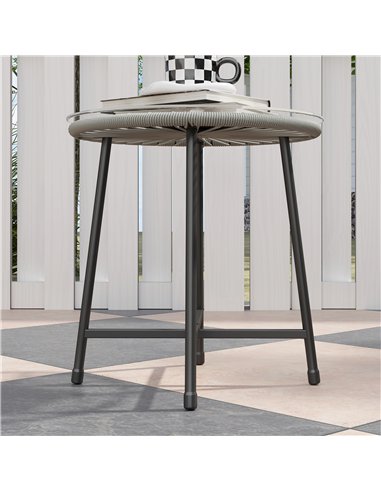 Outsunny 3 Pieces Rattan Bistro Set, Wicker Small Garden Table and Chairs Set with Cushions and Glass Top Coffee Table, Bistro G