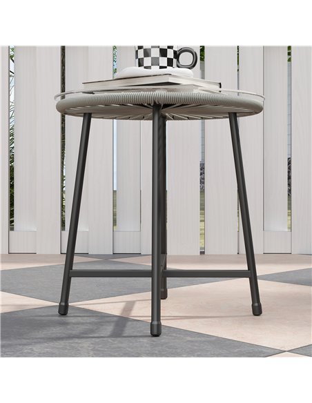 Outsunny 3 Pieces Rattan Bistro Set, Wicker Small Garden Table and Chairs Set with Cushions and Glass Top Coffee Table, Bistro G - pic 122249 | FastDaddyshop