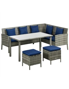 Outsunny 5 Pieces Rattan Garden Furniture Set with Dining Table, Cushions - Dark Blue