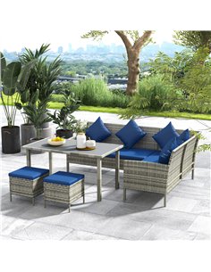 Outsunny 5 Pieces Rattan Garden Furniture Set with Dining Table, Cushions - Dark Blue 2