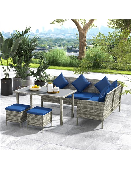 Outsunny 5 Pieces Rattan Garden Furniture Set with Dining Table, Cushions - Dark Blue - pic 122251 | FastDaddyshop