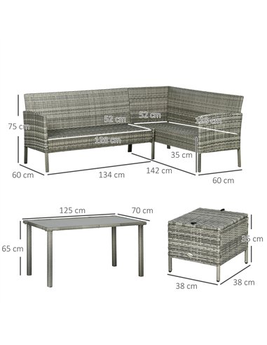 Outsunny 5 Pieces Rattan Garden Furniture Set with Dining Table, Cushions - Dark Blue