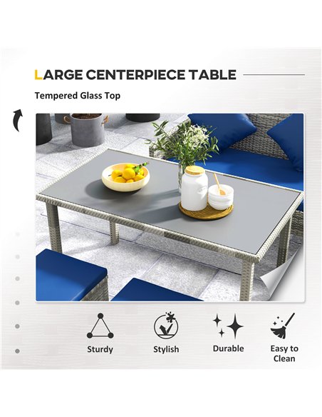 Outsunny 5 Pieces Rattan Garden Furniture Set with Dining Table, Cushions - Dark Blue - pic 122255 | FastDaddyshop