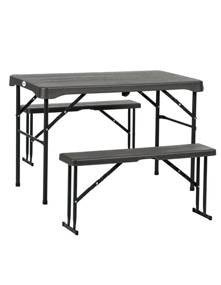 Outsunny Folding Picnic Table with 2 Benches, 3-Piece Portable Garden Furniture Set for 4, Dining Table Set with Plastic Top, St - pic 122259 | FastDaddyshop