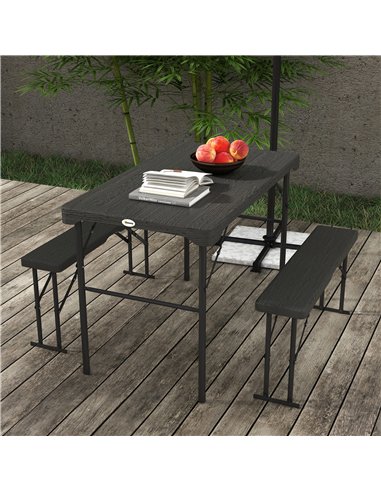 Outsunny Folding Picnic Table with 2 Benches, 3-Piece Portable Garden Furniture Set for 4, Dining Table Set with Plastic Top, St