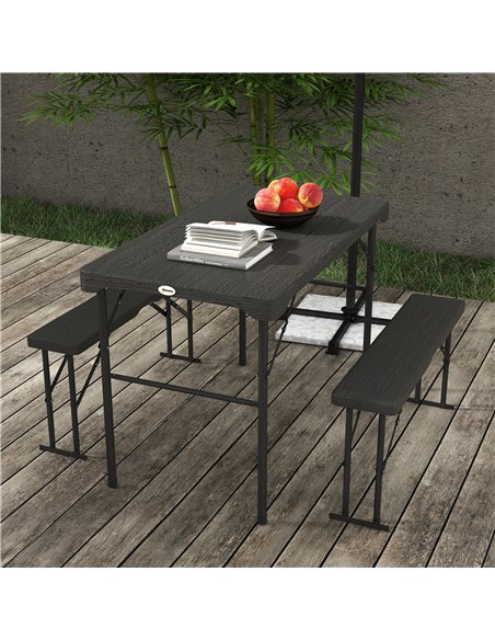 Outsunny Folding Picnic Table with 2 Benches, 3-Piece Portable Garden Furniture Set for 4, Dining Table Set with Plastic Top, St - pic 122260 | FastDaddyshop