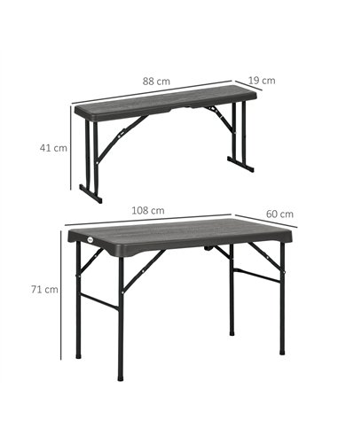 Outsunny Folding Picnic Table with 2 Benches, 3-Piece Portable Garden Furniture Set for 4, Dining Table Set with Plastic Top, St