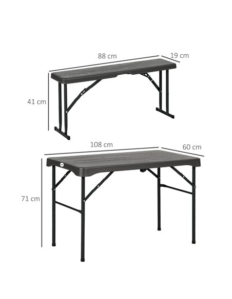 Outsunny Folding Picnic Table with 2 Benches, 3-Piece Portable Garden Furniture Set for 4, Dining Table Set with Plastic Top, St - pic 122261 | FastDaddyshop