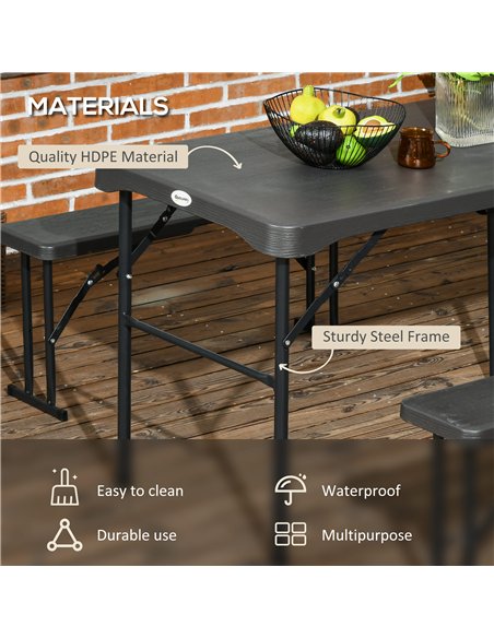 Outsunny Folding Picnic Table with 2 Benches, 3-Piece Portable Garden Furniture Set for 4, Dining Table Set with Plastic Top, St - pic 122262 | FastDaddyshop