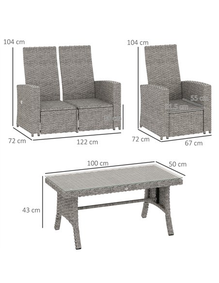 Outsunny 4 Piece Rattan Garden Furniture Set Outdoor Sofa Sectional Set with Glass Top Table for Poolside, Navy Blue - pic 122270 | FastDaddyshop