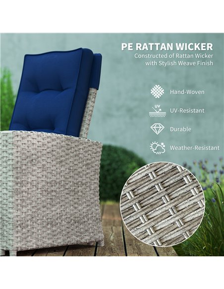 Outsunny 4 Piece Rattan Garden Furniture Set Outdoor Sofa Sectional Set with Glass Top Table for Poolside, Navy Blue - pic 122271 | FastDaddyshop