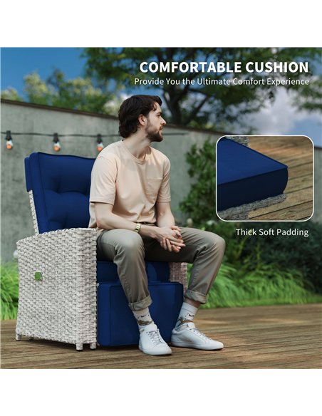 Outsunny 4 Piece Rattan Garden Furniture Set Outdoor Sofa Sectional Set with Glass Top Table for Poolside, Navy Blue - pic 122272 | FastDaddyshop