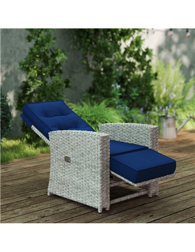 Outsunny 4 Piece Rattan Garden Furniture Set Outdoor Sofa Sectional Set with Glass Top Table for Poolside, Navy Blue