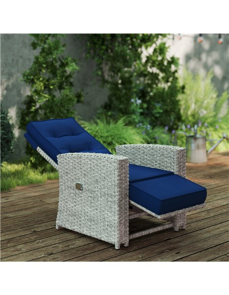 Outsunny 4 Piece Rattan Garden Furniture Set Outdoor Sofa Sectional Set with Glass Top Table for Poolside, Navy Blue - pic 122275 | FastDaddyshop