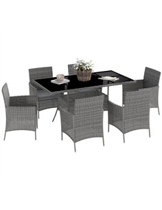 Outsunny 7-Piece Rattan Garden Furniture Set with Cushions, 6 Seater Garden Table and Chairs, Rattan Dining Set with 6 Armchairs