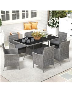 Outsunny 7-Piece Rattan Garden Furniture Set with Cushions, 6 Seater Garden Table and Chairs, Rattan Dining Set with 6 Armchairs 2