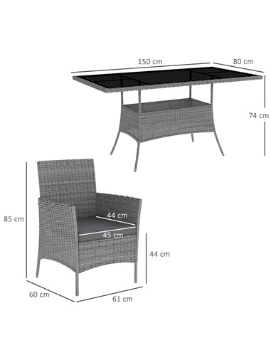 Outsunny 7-Piece Rattan Garden Furniture Set with Cushions, 6 Seater Garden Table and Chairs, Rattan Dining Set with 6 Armchairs