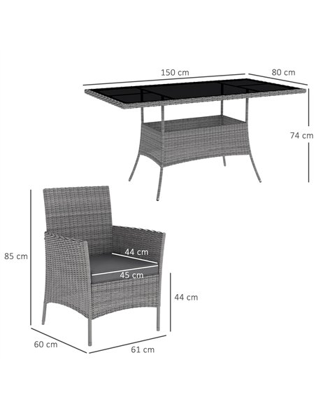 Outsunny 7-Piece Rattan Garden Furniture Set with Cushions, 6 Seater Garden Table and Chairs, Rattan Dining Set with 6 Armchairs - pic 122279 | FastDaddyshop