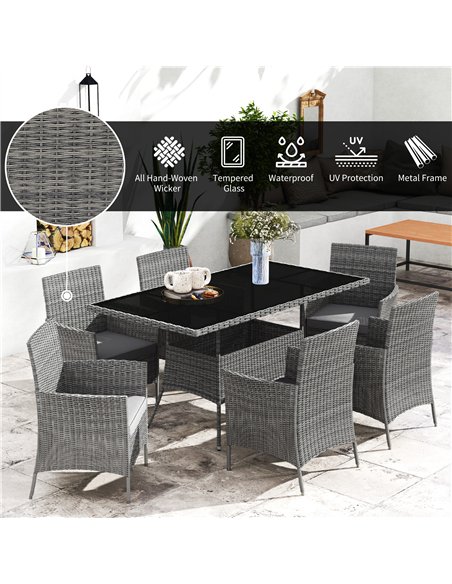 Outsunny 7-Piece Rattan Garden Furniture Set with Cushions, 6 Seater Garden Table and Chairs, Rattan Dining Set with 6 Armchairs - pic 122280 | FastDaddyshop
