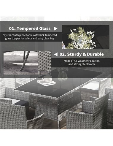 Outsunny 7-Piece Rattan Garden Furniture Set with Cushions, 6 Seater Garden Table and Chairs, Rattan Dining Set with 6 Armchairs