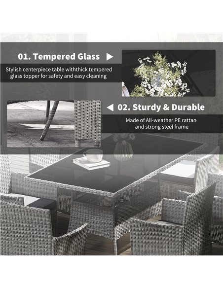 Outsunny 7-Piece Rattan Garden Furniture Set with Cushions, 6 Seater Garden Table and Chairs, Rattan Dining Set with 6 Armchairs - pic 122282 | FastDaddyshop