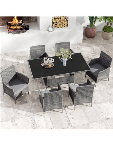 Outsunny 7-Piece Rattan Garden Furniture Set with Cushions, 6 Seater Garden Table and Chairs, Rattan Dining Set with 6 Armchairs