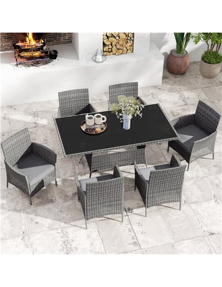 Outsunny 7-Piece Rattan Garden Furniture Set with Cushions, 6 Seater Garden Table and Chairs, Rattan Dining Set with 6 Armchairs - pic 122284 | FastDaddyshop