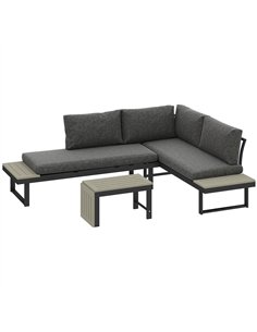 Outsunny 4 Seater L Shaped Aluminium Sectional Garden Furniture Set with 2 Loveseats and Wood-Plastic Coffee Table - Dark Grey