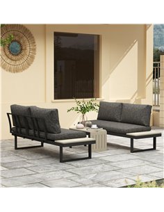 Outsunny 4 Seater L Shaped Aluminium Sectional Garden Furniture Set with 2 Loveseats and Wood-Plastic Coffee Table - Dark Grey 2