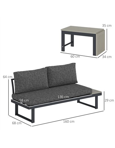 Outsunny 4 Seater L Shaped Aluminium Sectional Garden Furniture Set with 2 Loveseats and Wood-Plastic Coffee Table - Dark Grey