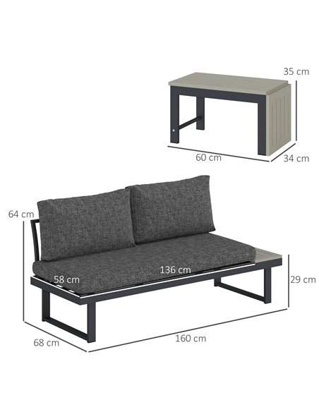 Outsunny 4 Seater L Shaped Aluminium Sectional Garden Furniture Set with 2 Loveseats and Wood-Plastic Coffee Table - Dark Grey - pic 122288 | FastDaddyshop
