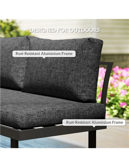 Outsunny 4 Seater L Shaped Aluminium Sectional Garden Furniture Set with 2 Loveseats and Wood-Plastic Coffee Table - Dark Grey - pic 122290 | FastDaddyshop
