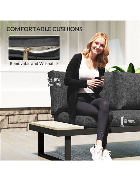 Outsunny 4 Seater L Shaped Aluminium Sectional Garden Furniture Set with 2 Loveseats and Wood-Plastic Coffee Table - Dark Grey - pic 122291 | FastDaddyshop