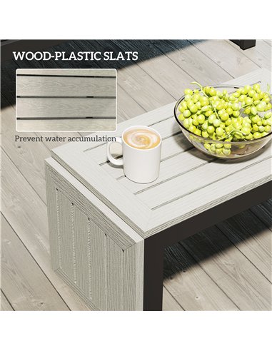 Outsunny 4 Seater L Shaped Aluminium Sectional Garden Furniture Set with 2 Loveseats and Wood-Plastic Coffee Table - Dark Grey
