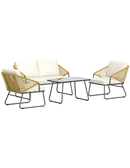 Outsunny 4 Piece Rattan Garden Furniture Set, Wicker Patio Outdoor Furniture Set with Loveseat, Armchairs, Glass Top Coffee Tabl - pic 122295 | FastDaddyshop