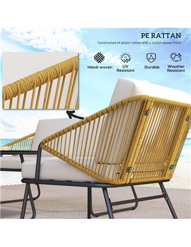 Outsunny 4 Piece Rattan Garden Furniture Set, Wicker Patio Outdoor Furniture Set with Loveseat, Armchairs, Glass Top Coffee Tabl