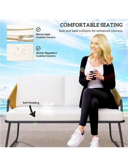 Outsunny 4 Piece Rattan Garden Furniture Set, Wicker Patio Outdoor Furniture Set with Loveseat, Armchairs, Glass Top Coffee Tabl - pic 122300 | FastDaddyshop