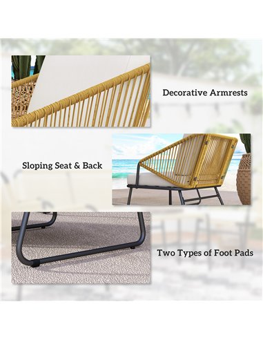 Outsunny 4 Piece Rattan Garden Furniture Set, Wicker Patio Outdoor Furniture Set with Loveseat, Armchairs, Glass Top Coffee Tabl
