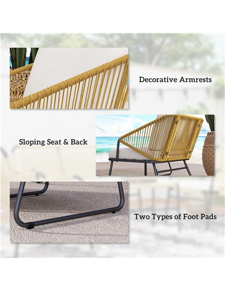 Outsunny 4 Piece Rattan Garden Furniture Set, Wicker Patio Outdoor Furniture Set with Loveseat, Armchairs, Glass Top Coffee Tabl - pic 122301 | FastDaddyshop
