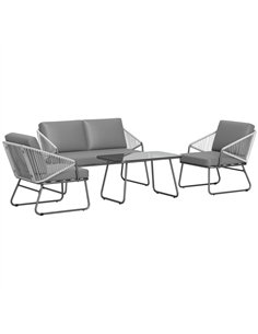 Outsunny 4 Piece Rattan Garden Furniture Set, Wicker Patio Outdoor Furniture Set with Loveseat, Armchairs, Glass Top Coffee Tabl