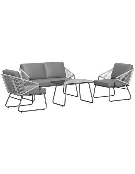 Outsunny 4 Piece Rattan Garden Furniture Set, Wicker Patio Outdoor Furniture Set with Loveseat, Armchairs, Glass Top Coffee Tabl - pic 122304 | FastDaddyshop