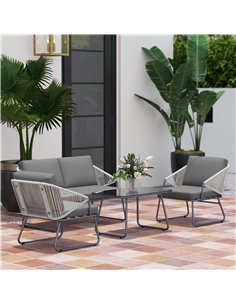 Outsunny 4 Piece Rattan Garden Furniture Set, Wicker Patio Outdoor Furniture Set with Loveseat, Armchairs, Glass Top Coffee Tabl 2