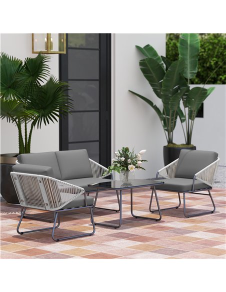 Outsunny 4 Piece Rattan Garden Furniture Set, Wicker Patio Outdoor Furniture Set with Loveseat, Armchairs, Glass Top Coffee Tabl - pic 122305 | FastDaddyshop