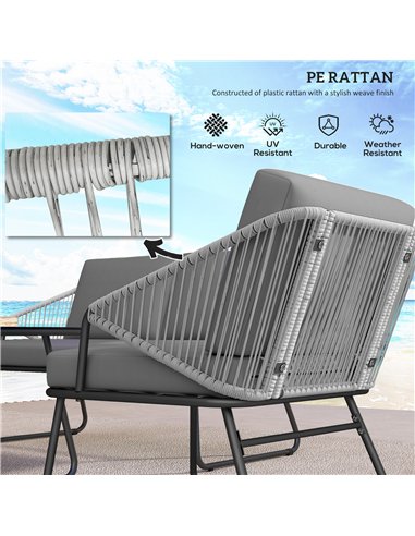 Outsunny 4 Piece Rattan Garden Furniture Set, Wicker Patio Outdoor Furniture Set with Loveseat, Armchairs, Glass Top Coffee Tabl