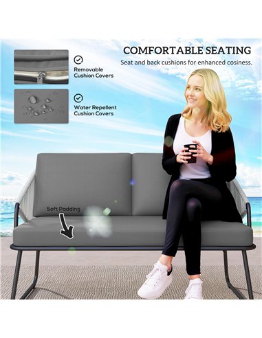 Outsunny 4 Piece Rattan Garden Furniture Set, Wicker Patio Outdoor Furniture Set with Loveseat, Armchairs, Glass Top Coffee Tabl