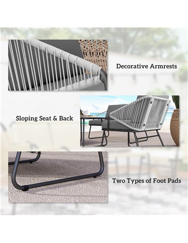 Outsunny 4 Piece Rattan Garden Furniture Set, Wicker Patio Outdoor Furniture Set with Loveseat, Armchairs, Glass Top Coffee Tabl