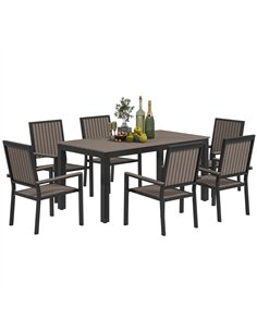 Outsunny 6 Seater Garden Dining Set with Stackable Chairs, Aluminium Frame, Rectangular Plastic Top, Garden Furniture Set, Outdo