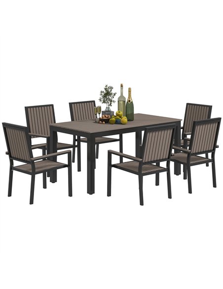 Outsunny 6 Seater Garden Dining Set with Stackable Chairs, Aluminium Frame, Rectangular Plastic Top, Garden Furniture Set, Outdo - pic 122313 | FastDaddyshop